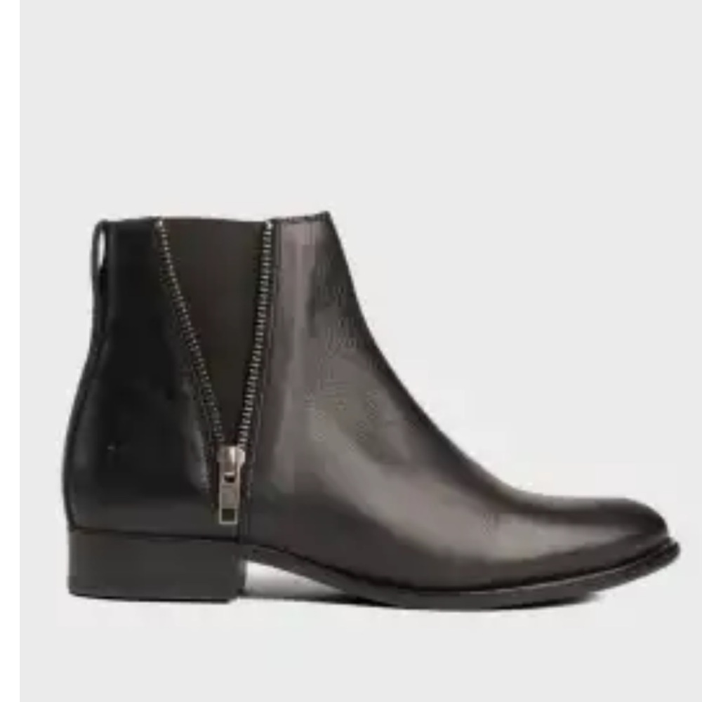 Frye Black Leather Side-Zip Ankle Booties